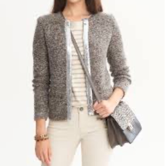 Banana Republic Jackets & Blazers - Banana Republic Brown Sequin-Trim Sweater cardigan Jacket Size Medium